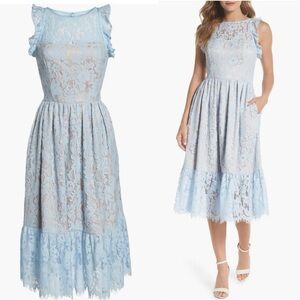 Eliza J Ruffle Lace Dress Pastel Blue Romantic Special‎ Occasion Wedding Guest